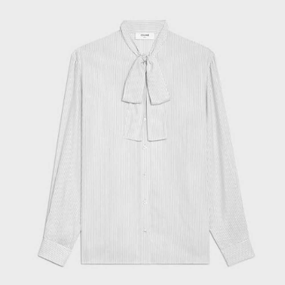 Celine Lavalliere Blouse in 100% Silk striped black and white